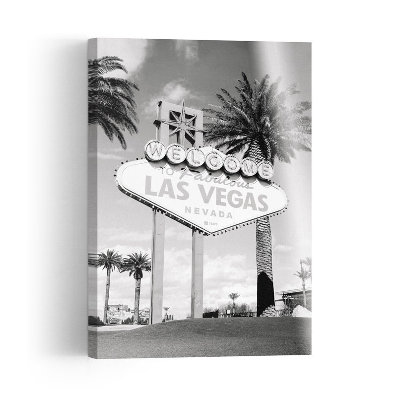 Fabulous Las Vegas Landmark Classic Retro Abstract Palm Tree Landscape Nature Wall Art Print 1 Piece Wrapped Canvas Wall Art