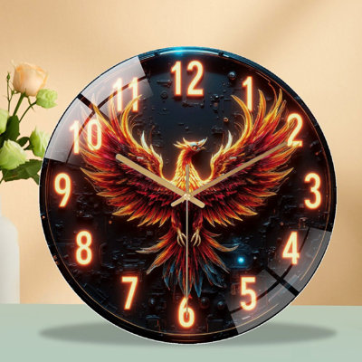 Phoenix Art Wall Clock Decor Home Office Art - 12'' Modern Glass Wall Clock