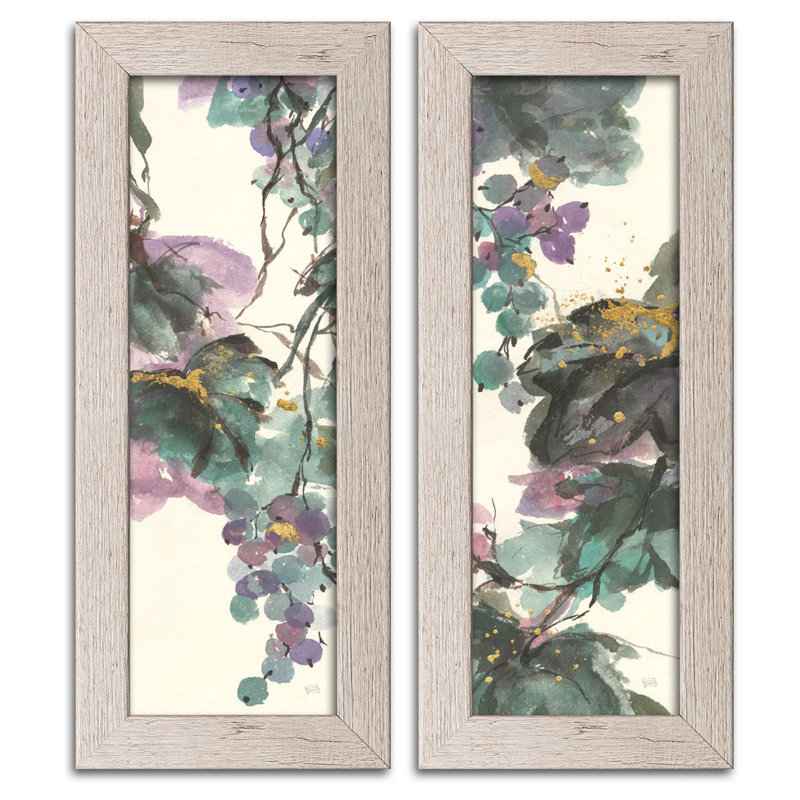 «Grape Panel I and Grape Panel II», impression de 2 pièces, H 6 po x l 18 po x P 0,75 po, Encadrement blanc vieilli