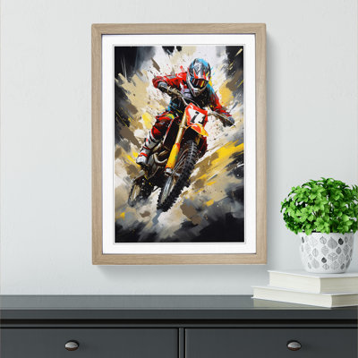 Motorbike Tachisme - Single Picture Frame Print on Wood