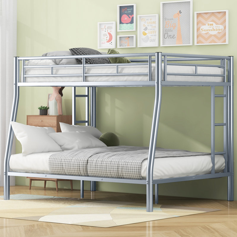 Classic Metal Bunk Bed, Modern & Contemporary, Kids & Teen Bedroom, Full XL Over Queen, White