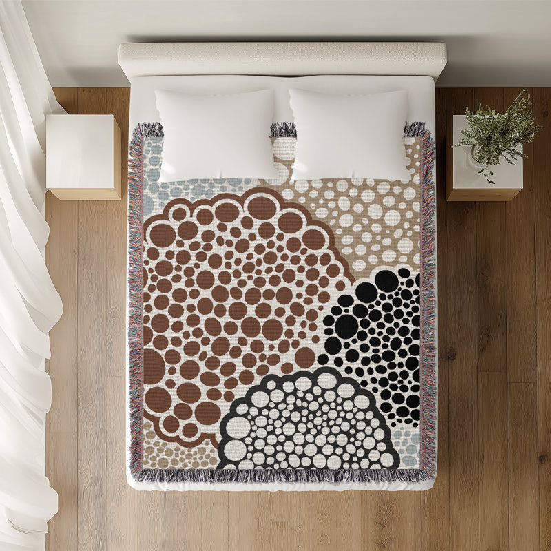 Jeté floral en coton, 50 x 60, Rouille Noir Gris