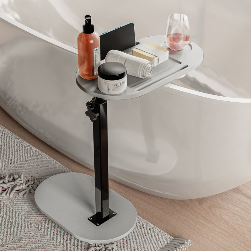 Serviteur de bain autoportant Roeli, réglable en hauteur, peut être utilisé comme table de bout, plateau d'accoudoirs, Gris