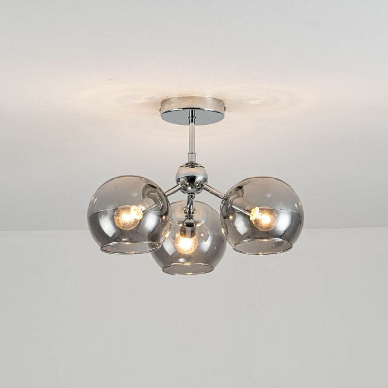 Glass Semi Flush Mount, 3 Lights, 29cm H x 41cm W x 46cm D