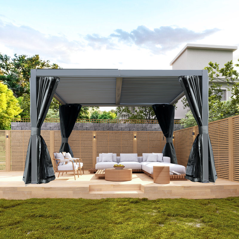 12 Ft. W x 10 Ft. D Aluminum Pergola, Gray