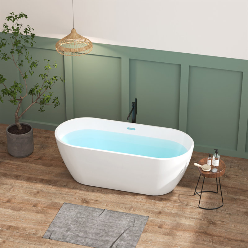 Baignoire de trempage autoportante en acrylique brillant 67 po avec trop-plein classique