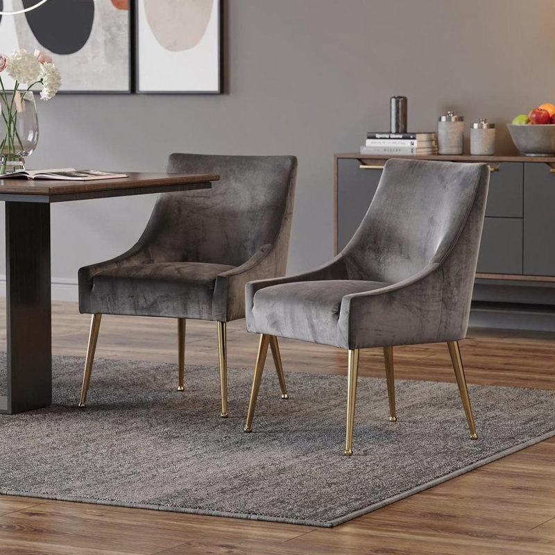 Jaxson 19'' H Velvet Upholstered Side Chair, Gray