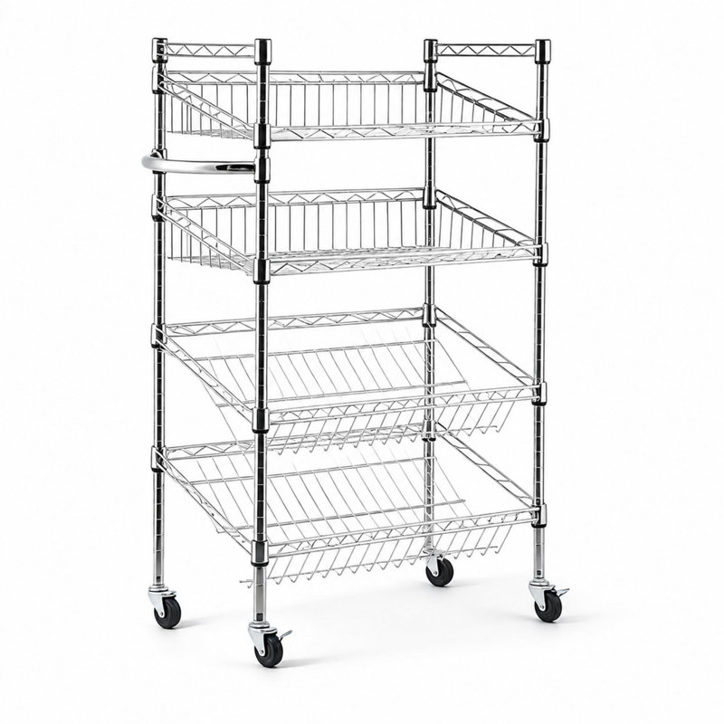 Étagère de rangement roulante à 4 niveaux, étagère métallique réglable avec paniers et roulettes verrouillables pour garde-manger ou garage