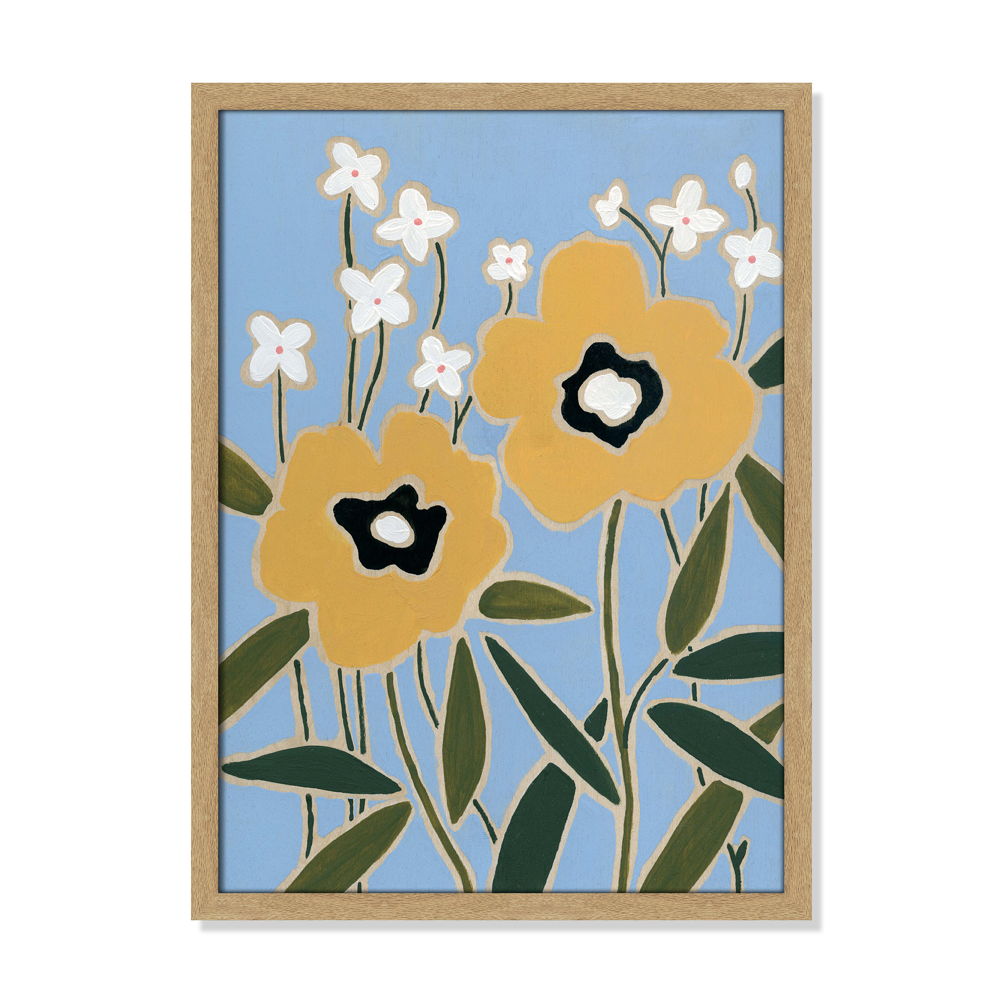 Woodblock Floral II by - Single Picture Frame Print, 23" H x 17" W x 1.25" D, Natural Framed