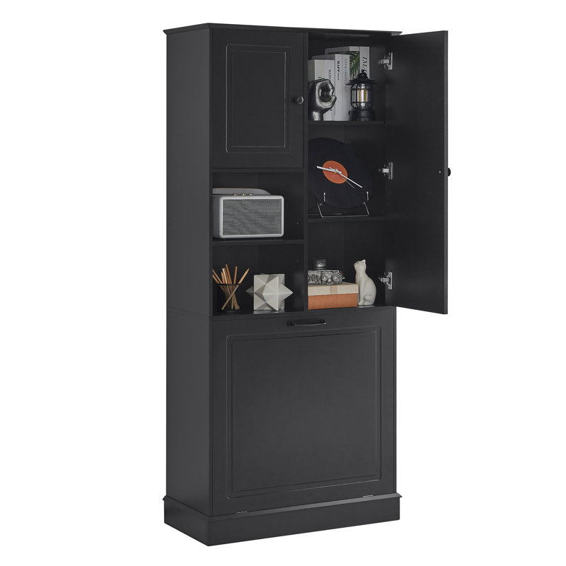 67'' H Bathroom Cabinet With Tilt-Out Laundry Hamper And Adjustable Shelf, Black