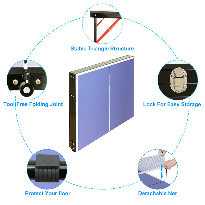 Blue Foldable Outdoor Ping Pong Table with Net and Paddles