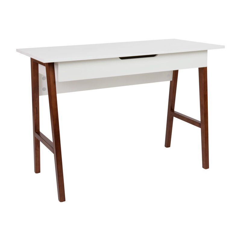 Ferebee Solid Wood Writing Desk, White/Wood Grain