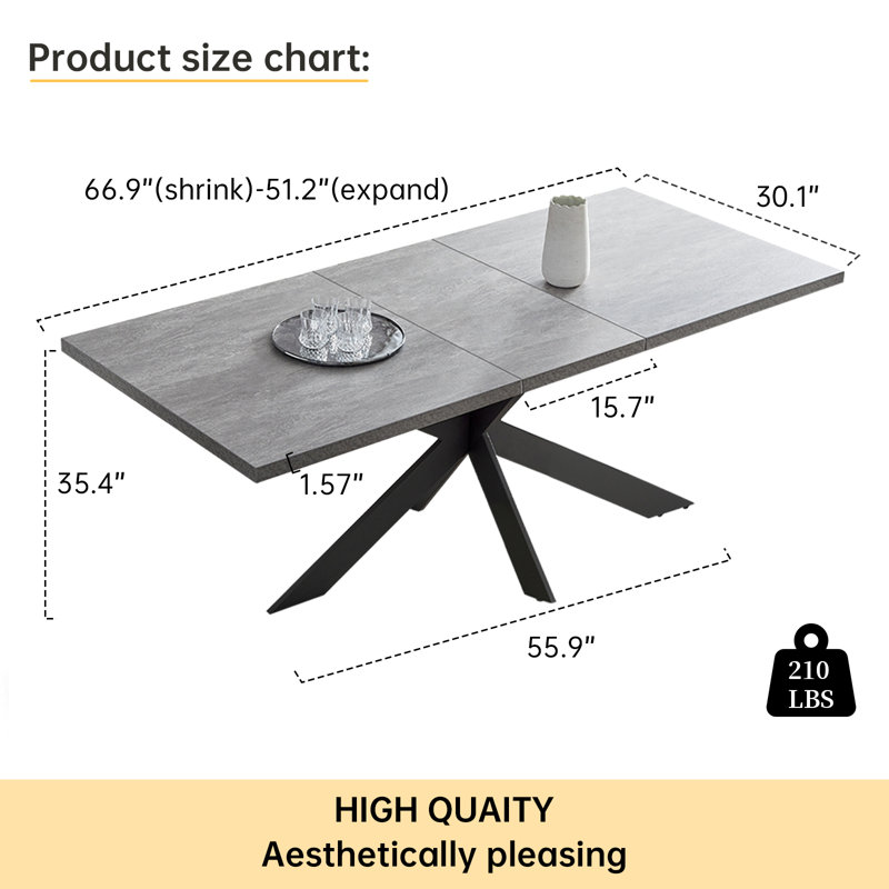 Table de salle à manger Triton, H 30 po x L 51 po x l 33,4 po, Gris