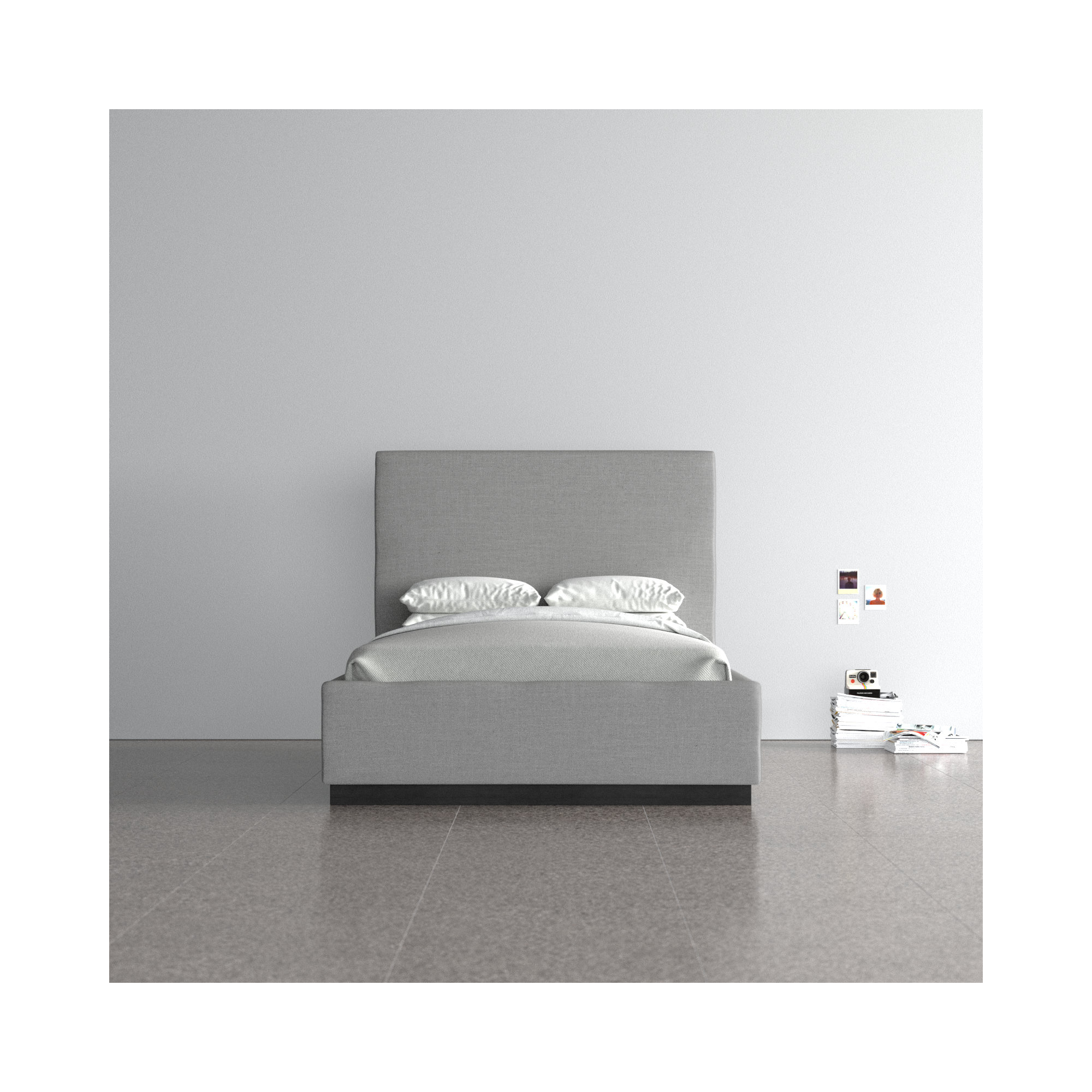 Citori Upholstered Panel Bed, Grey Linen Textured Fabric, Full / Double