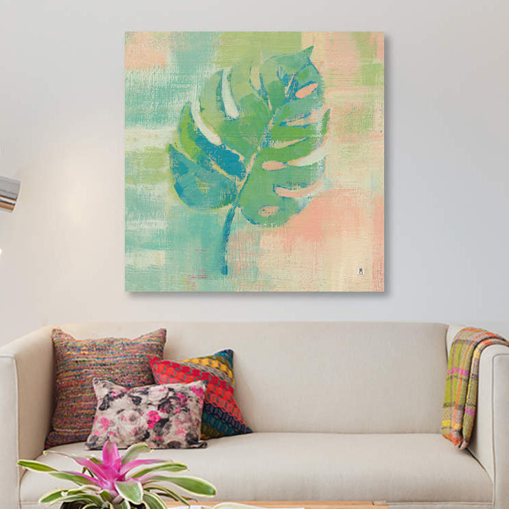 « beach cove leaves i », impression sur toile, H 48 po x l 48 po x P 1,5 po, Toile tendue, Pas de tapis