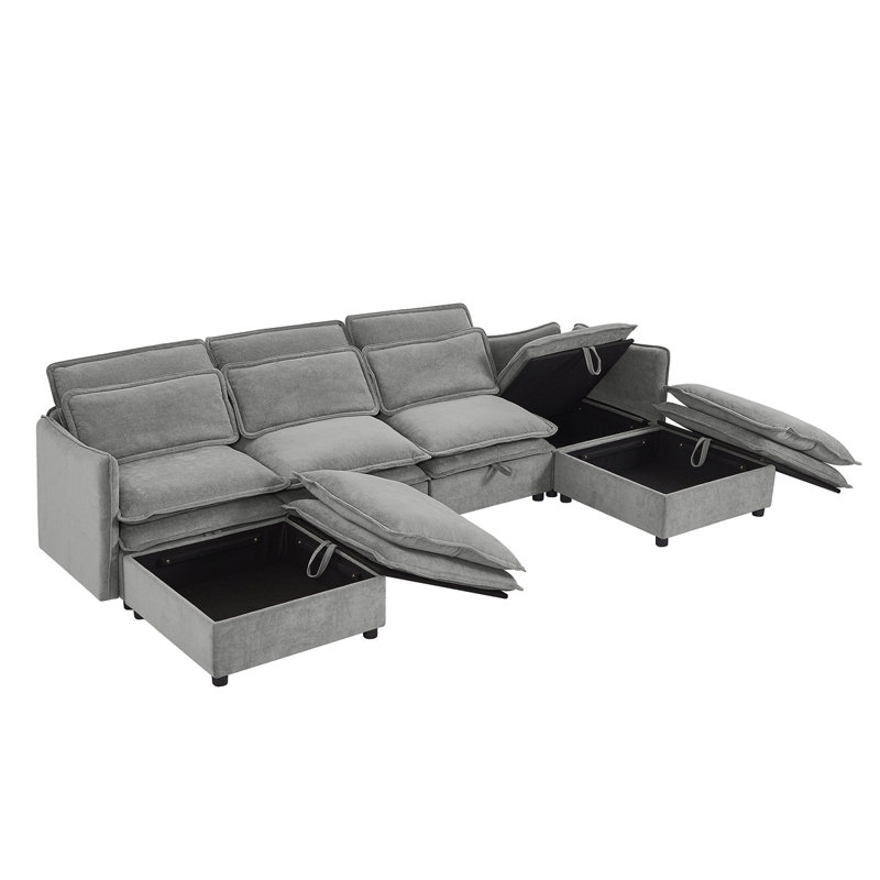 Grand canapé modulaire en U à double couche U_Style, Gris clair