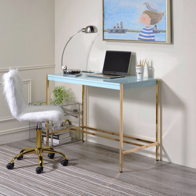 Writing Desk, Baby Blue & Gold with USB Ports