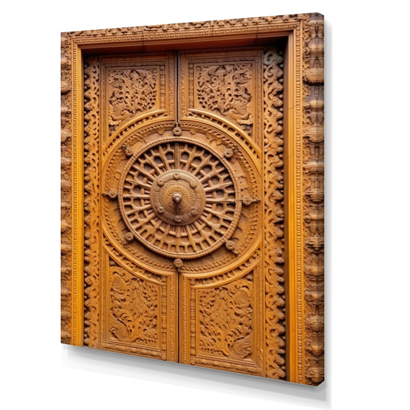 Vieille porte en bois sculpté neuvième, Toile tendue, H 32 po x l 24 po x P 1 po