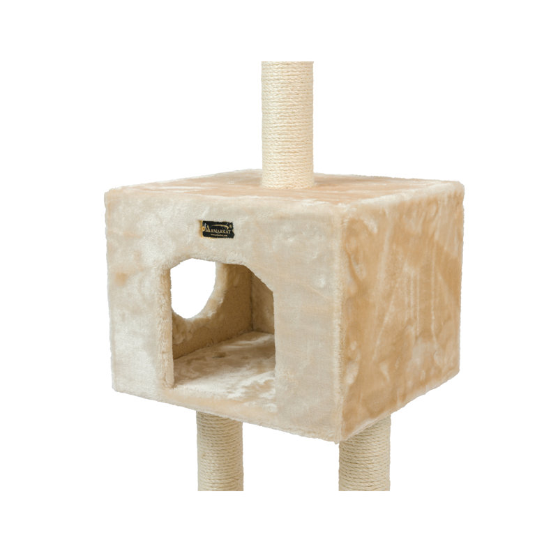 Beige Faux Fur and Sisal Freestanding Cat Tree with Condo