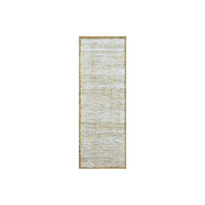 Tapis de couloir blanc et jaune en laine nouée à la main 2 pi 8 po x 6 pi 462732FAE64741048778503FE35C8091