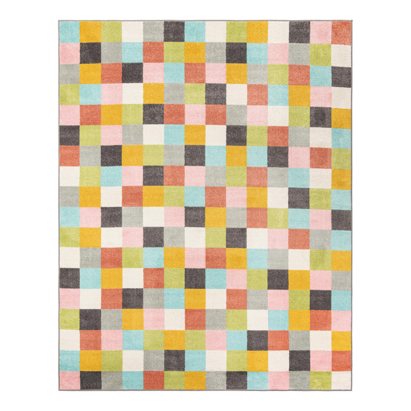 Checkered Machine Woven Polypropylene Plastic Rug, Rectangle 7'10" x 10'