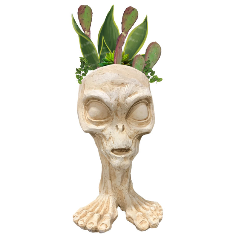 Ancien pot de fleurs extraterrestre "Cosmo", Blanc antique, H 12 po x l 8 po