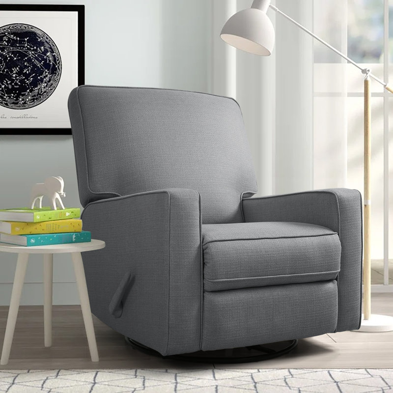 Upholstered Manual Swivel Rocker Recliner Chair, Charcoal Linen