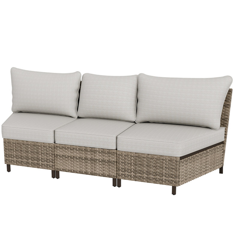 3 - Person Armless Wicker Outdoor Patio Chair with Cushions, Beige