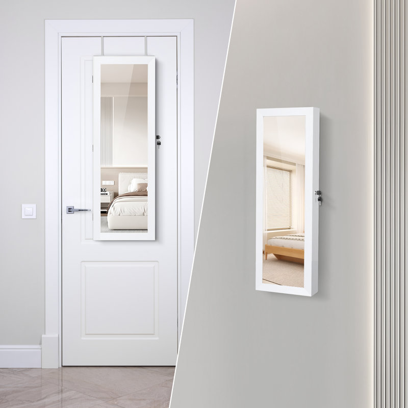 Organisateur de bijoux au-dessus de la porte, armoire à bijoux murale, miroir suspendu avec boîte de rangement, miroir pleine longueur mural / à DEL