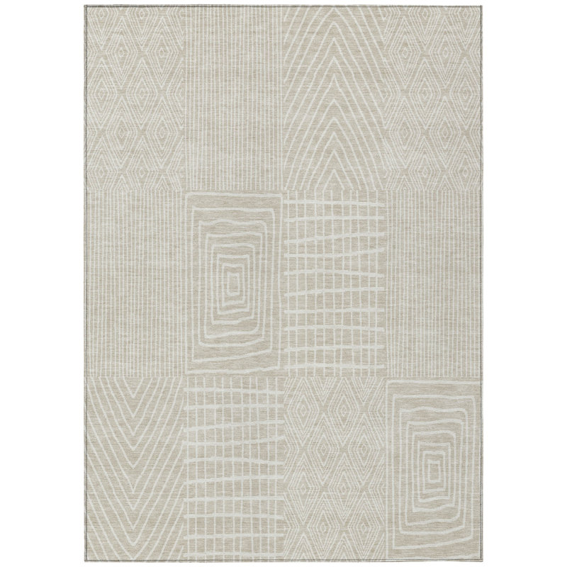 Owen Beige Washable Indoor-Outdoor Rug - , 5' x 7'6"