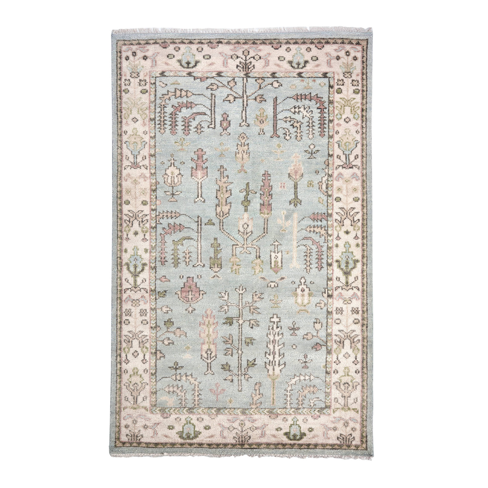 Athens Sky Hand Knotted Wool Rug, Rectangle 5' x 8'