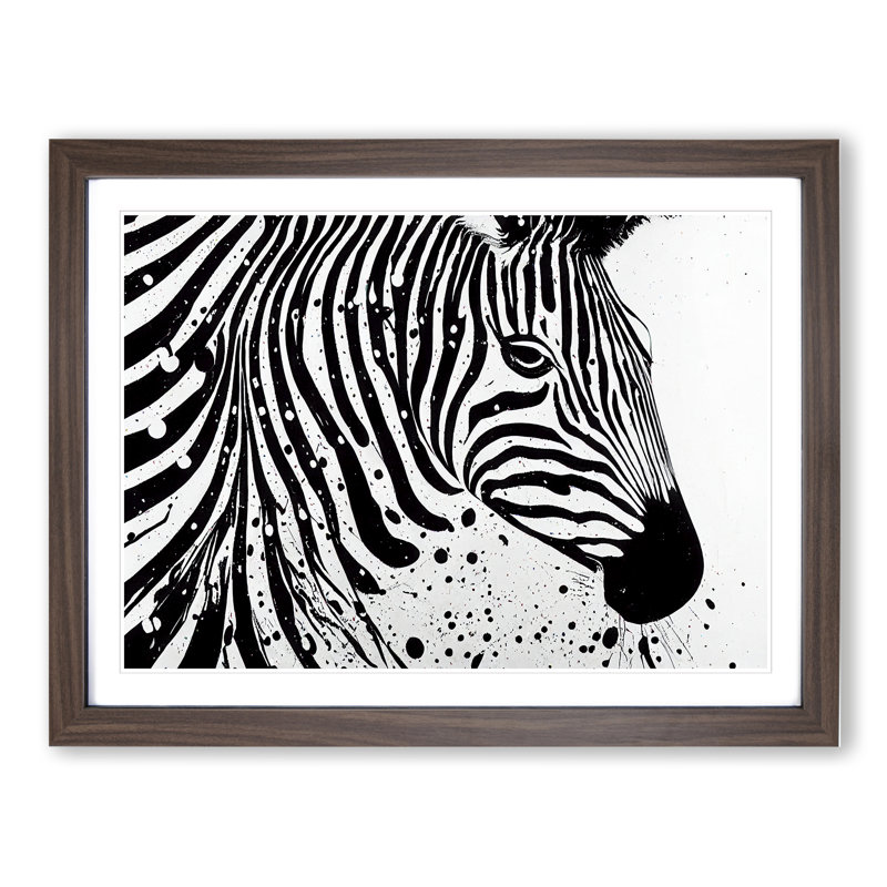 Zebra Splash Abstract 1 Piece Single Picture Frame Painting, 34cm H x 46cm W x 2cm D, Walnut