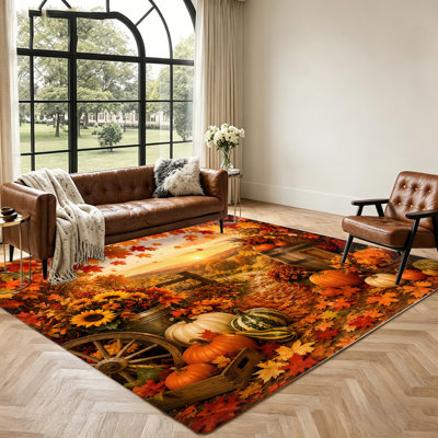 Tapis à motif de récolte d'automne, décorations de l'Action de grâce, tapis confortable pour le salon, décoration de cuisine de style ferme, tapis de chambre à thème automnal, décor de jardin extérieur