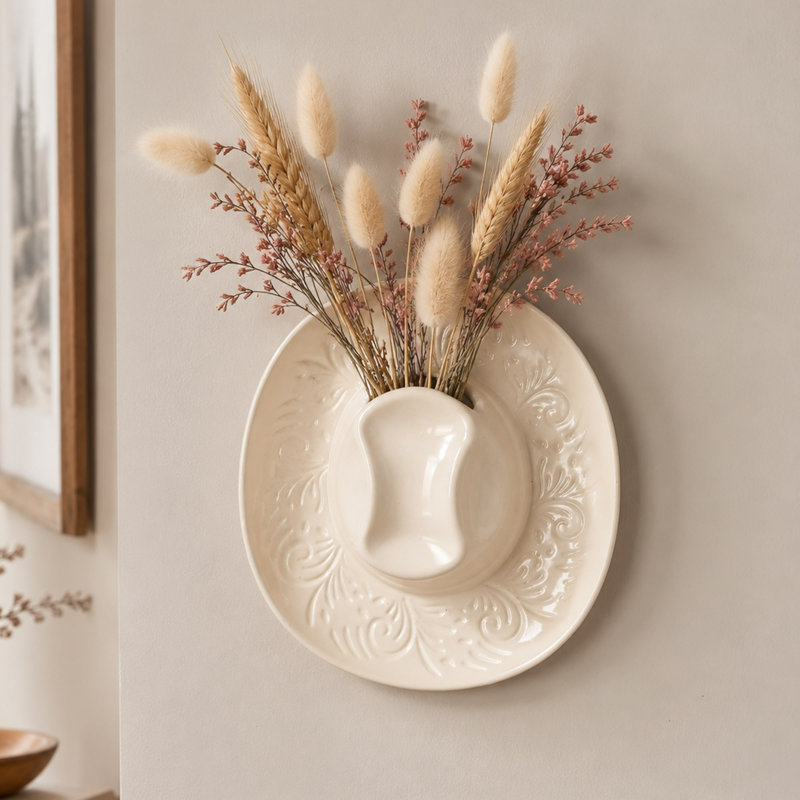 Vase mural en céramique chapeau de cowboy, intérieur imperméable, pot de fleurs suspendu