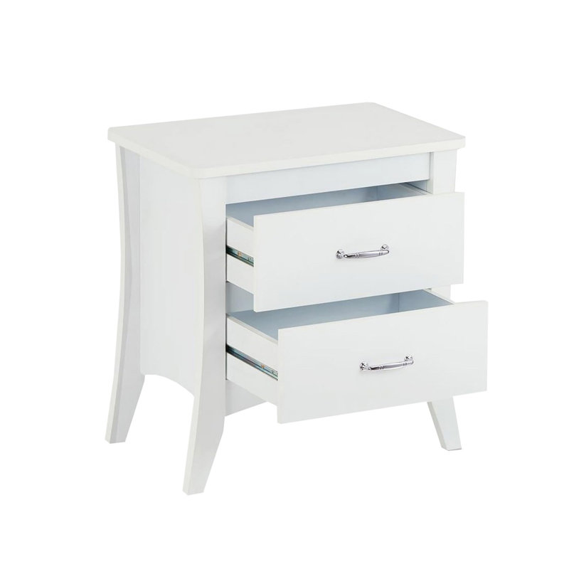 Table de chevet blanche 2 tiroirs avec glissières en métal et espace