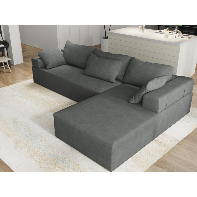 Canapé modulaire 2 pièces rembourré, Grey Chenille, Orienté à droite