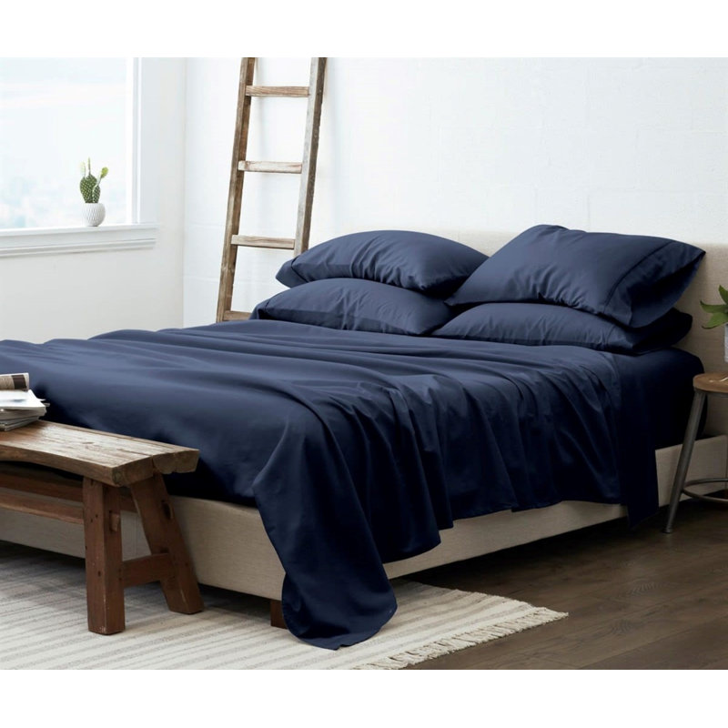 Luxury Rayon from Microfiber Sheet Set, Navy Blue, Queen Sheet Set + 1 Fitted Sheet + 4 Pillowcases