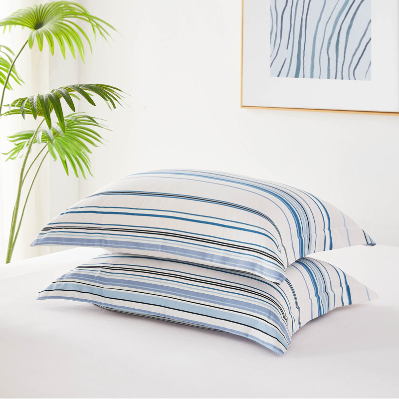 Twin/Twin XL Coastal Blue Striped Microfiber Duvet Cover Set