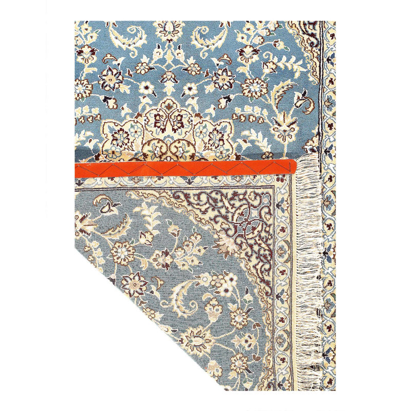 Tapis bleu clair / beige en laine / coton 2 pi 11 po x 4 pi 6 po Rabail