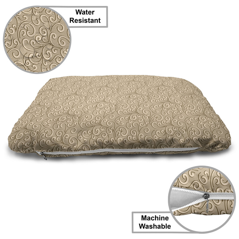 Lit pour animal de compagnie Ambesonne Beige, motif damassé tourbillon floral baroque de style victorien classique sur fond antique rétro, coussin pour chien et chats résistant à la mastication avec housse amovible, 24 po x 39 po, beige