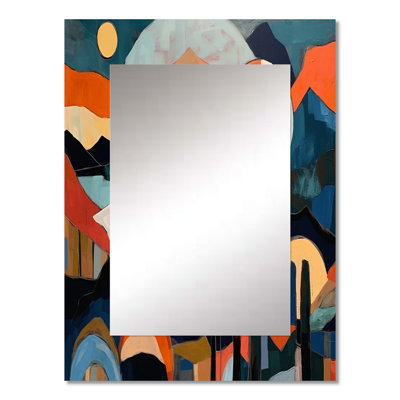 Mid Century Perspectives III - Midcentury Modern Decorative Mirror, Blue Large Wall Mirror, Printed Metal Art