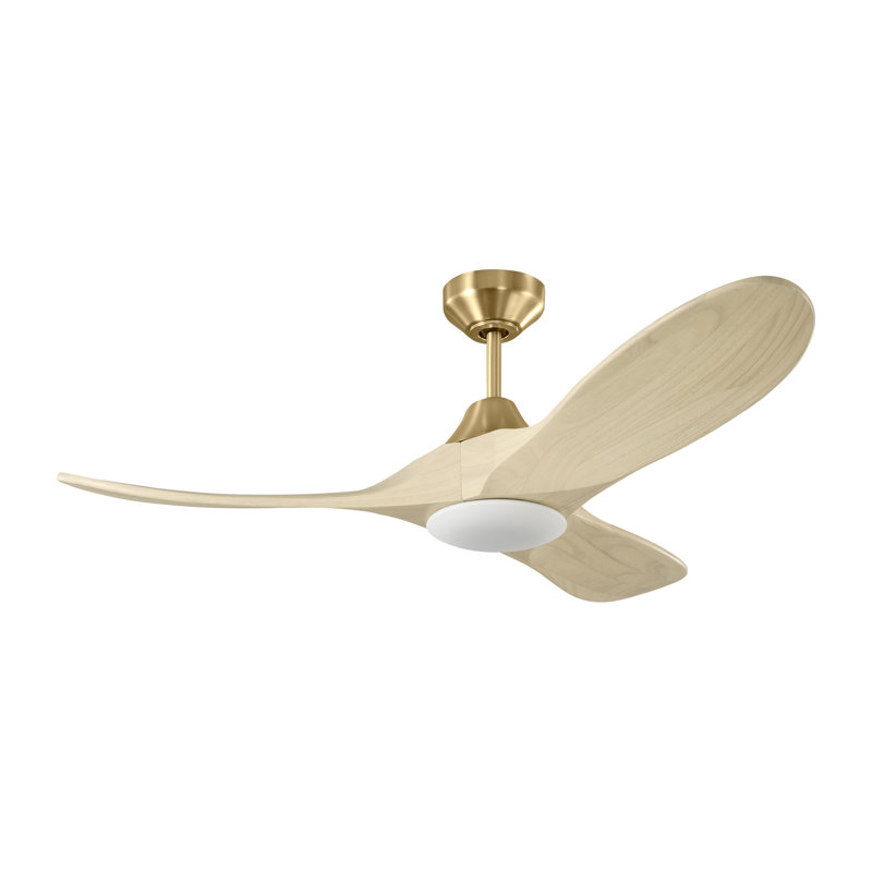  Maverick Smart 44 LED Indoor Ceiling Fan with Threaded Downrod, Washed White Oak blades and Handheld Remote, Burnished Brass