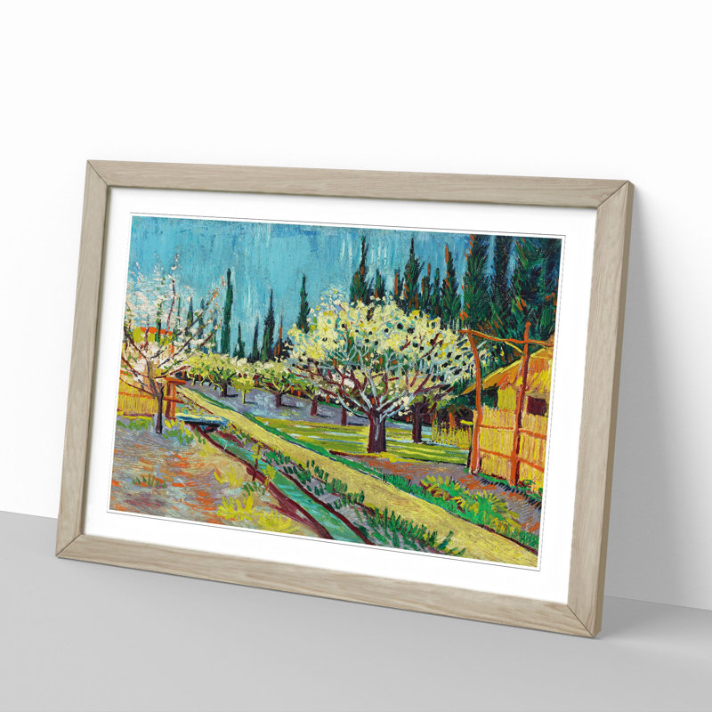 Orchard Bordered by Cypresses by Vincent Van Gogh - Framed Print, 27cm H x 36cm W x 2cm D, Oak Framed