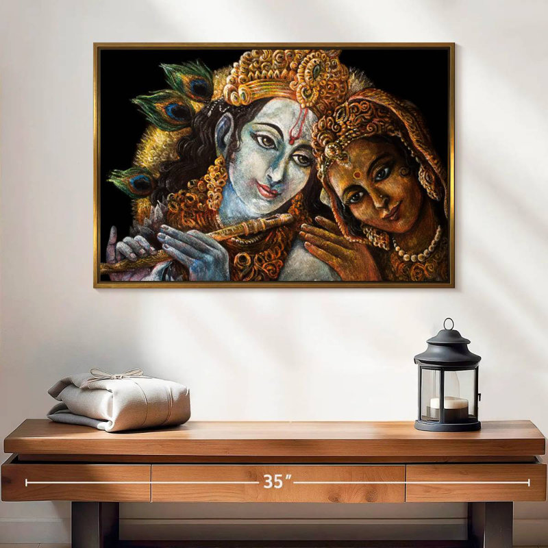 Magnifique Radha Krishna, Cadre flottant doré, 25 po x 17 po