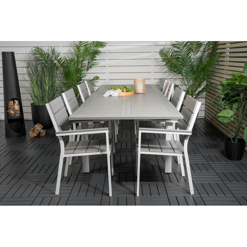 Jayesh 8 - Person Patio Dining Set with Extendable Rectangular Table, Grey