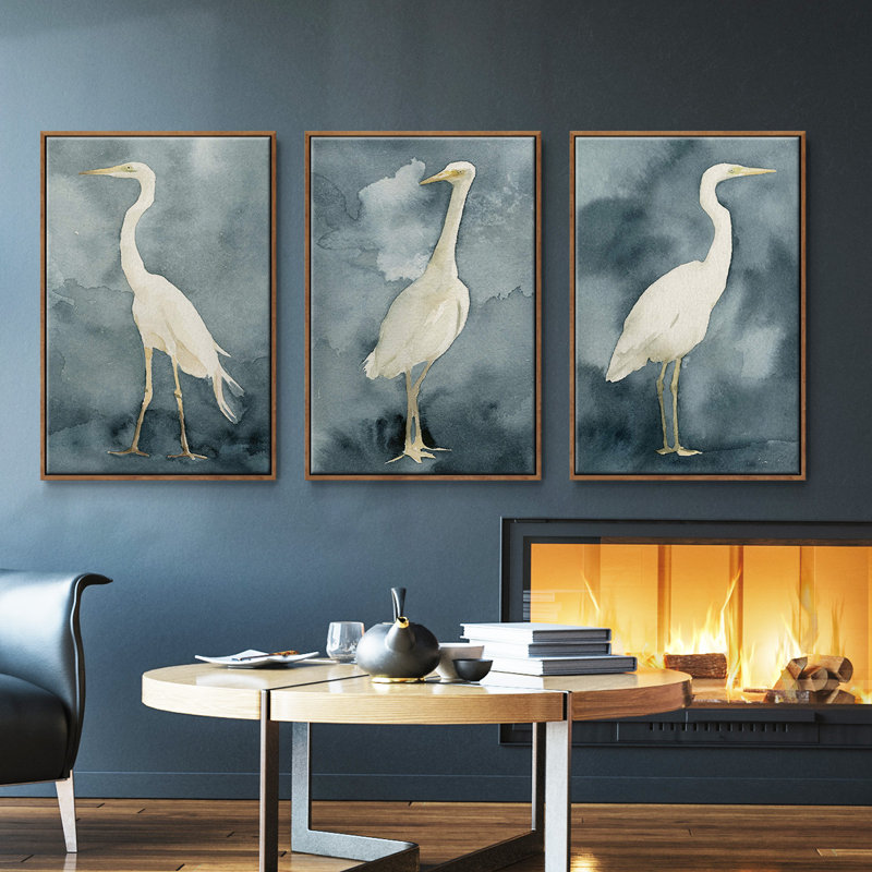 " Simple Egret I " 3 - Pieces, 36" H x 72" W, Walnut