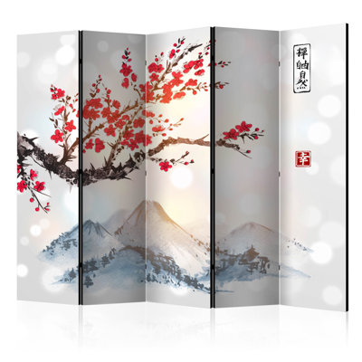 Haizleigh 225 cm W x 172 cm H 5 - Panel Solid Wood Folding Room Divider