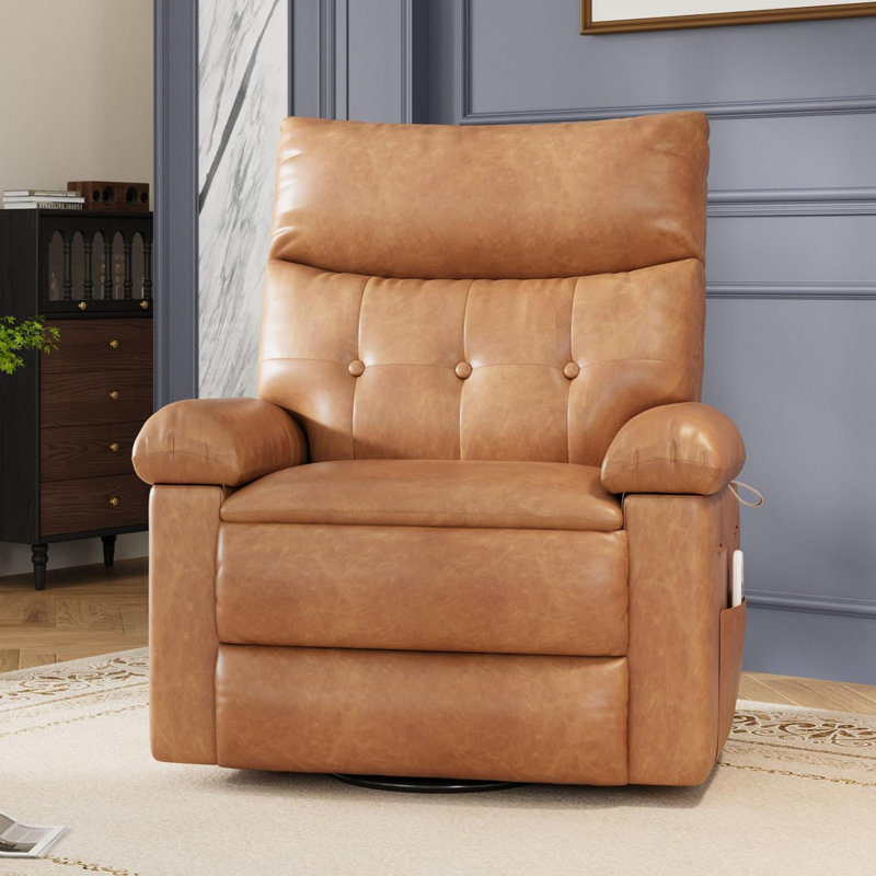 Fauteuil inclinable pivotant en cuir avec fonction chauffante et massante, Brun