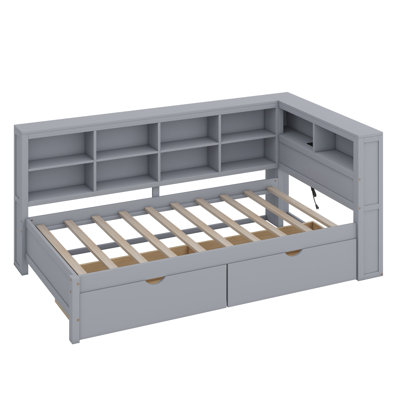 Wooden Daybed With Drawers,Storage Shelf And USB Charging Ports by Latitude Run