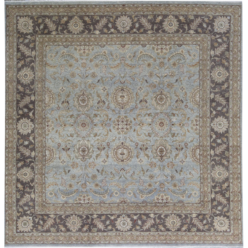 Tapis bleu clair et brun noué à la main de haute qualité
